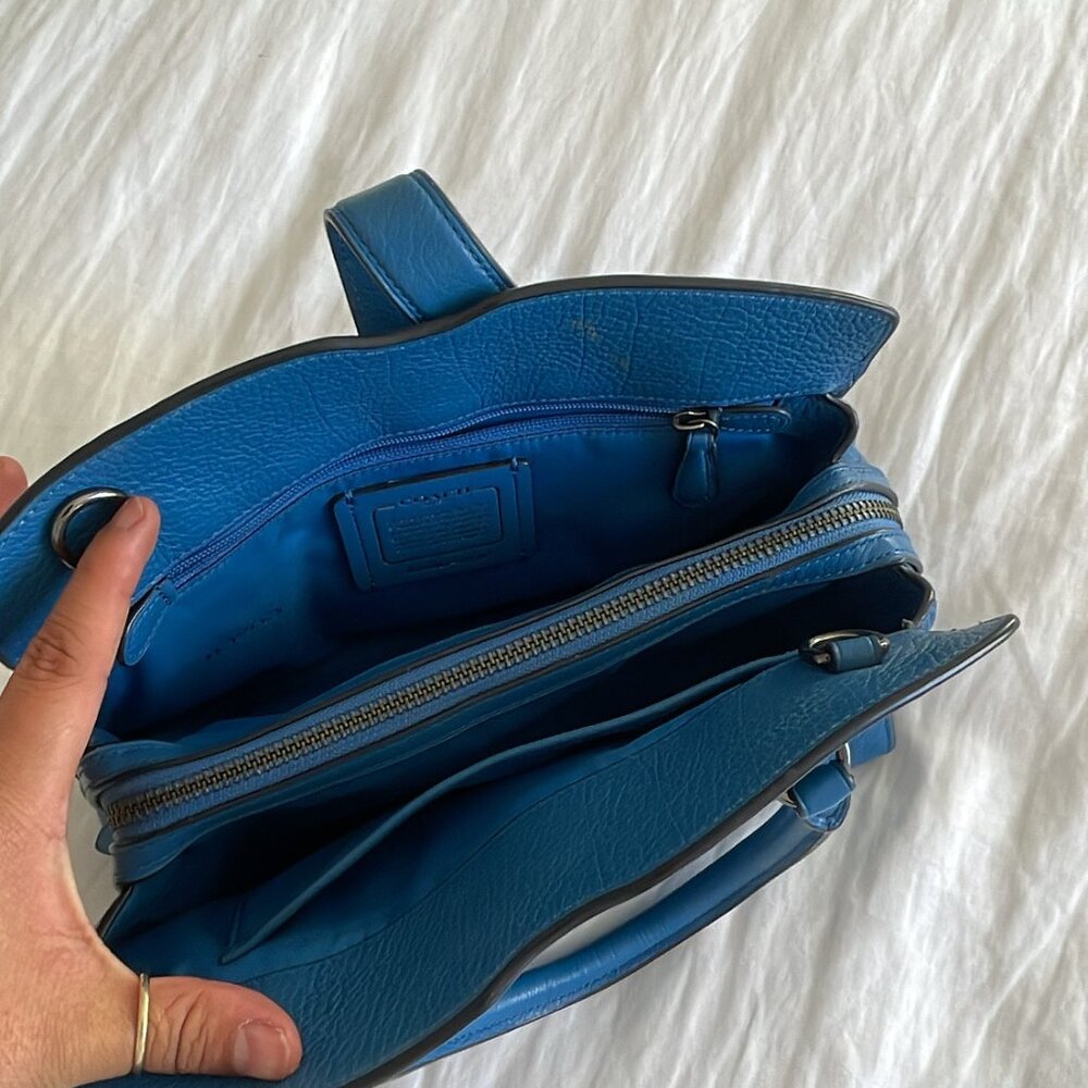 Coach Blue Mercer Leather Satchel Bag - Picture 4 of 6